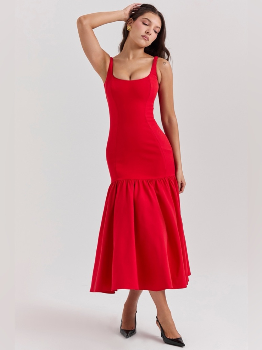 House of CB AMORE Scarlet Dropped Waist Midi Dress - S